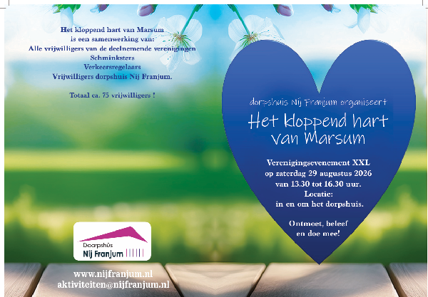 Het kloppend hart van Marsum. Helaas zijn wij door omstandigheden genoodzaakt het evenement te annuleren. Onze excuses voor het eventuele ongemak en bedankt voor jullie begrip.